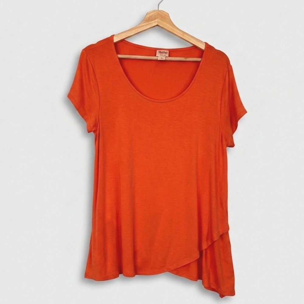 Orange Scoop Neck Asymmetrical Tulip Hem Tee Large UF Auburn Clemson Halloween